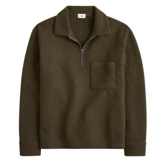 J.Crew Boiled Rib Quarter Zip Pullover Sweater Men’s XL Green Heavy Weight NEW
